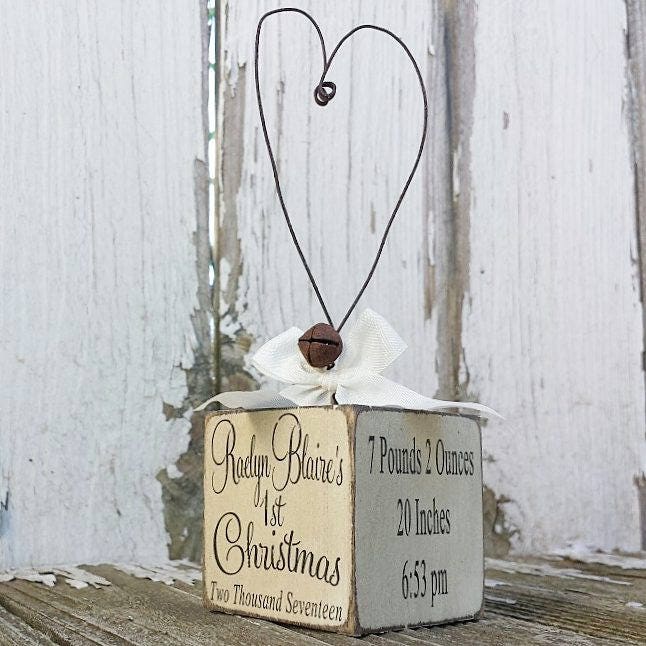 Personalized Baby’s First Christmas Ornament – Distressed Ivory Finish