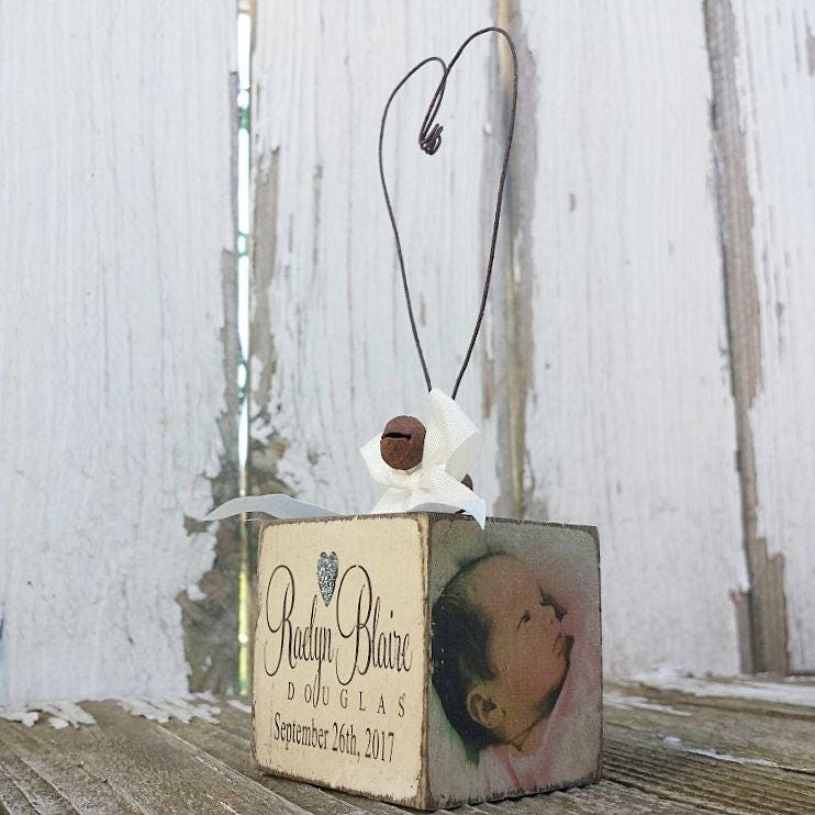 Baby Keepsake Photo Ornament – Rustic First Christmas Memory