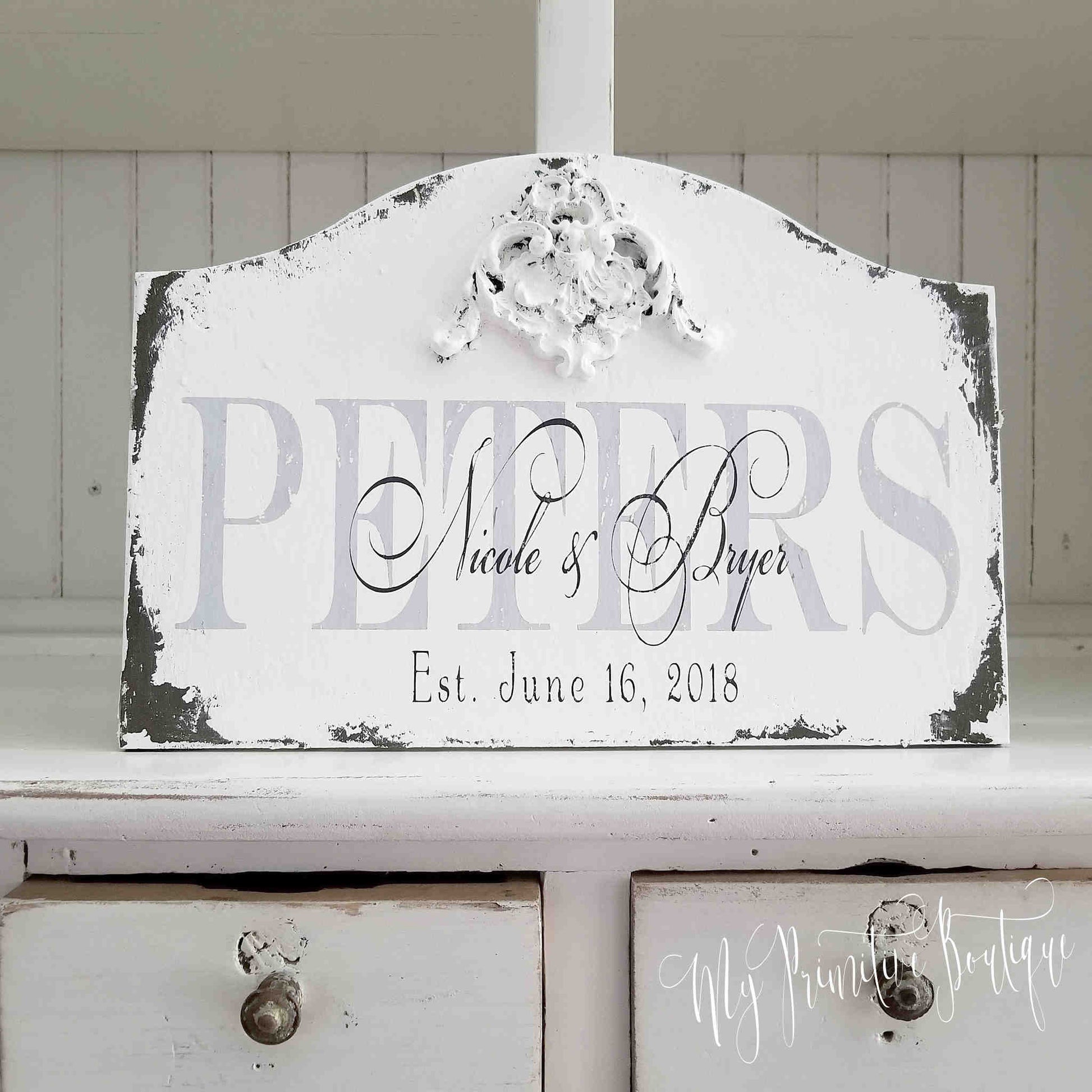 Family name wall sign personalized established date shabby chic farmhouse home décor.