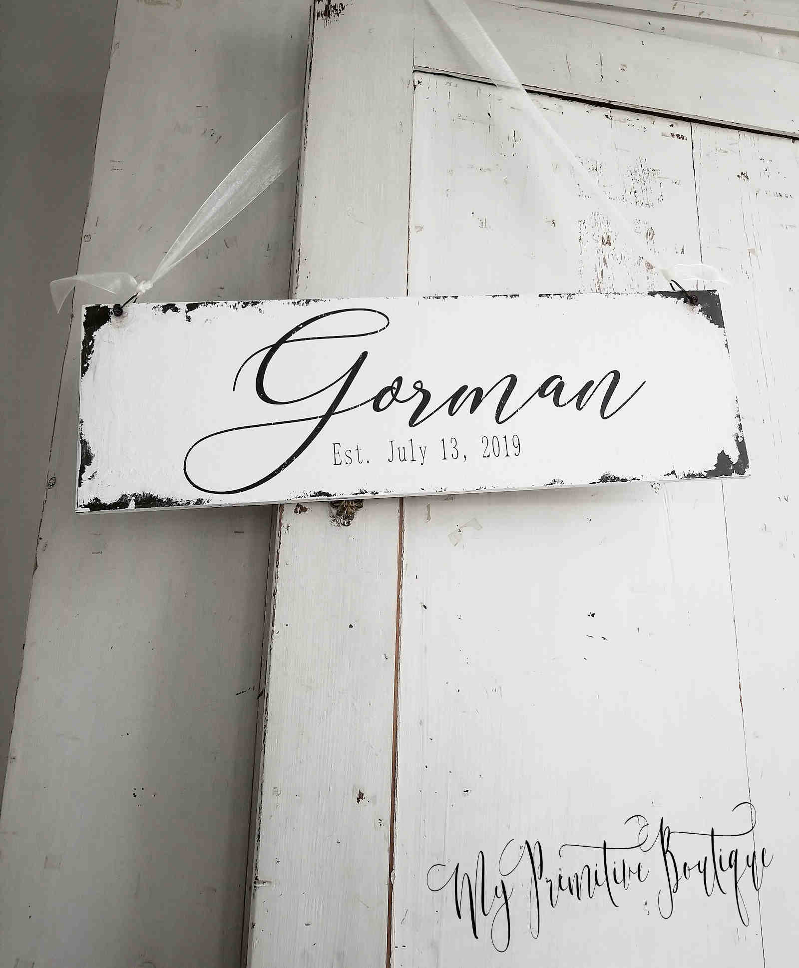 Rustic wedding gift sign personalized with couple’s last name and wedding date farmhouse décor.