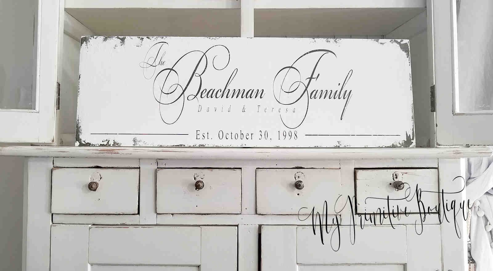 Rustic wedding gift family name sign personalized with first names, last name and date hand painted.