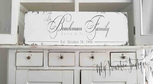 Rustic wedding gift family name sign personalized with first names, last name and date hand painted.