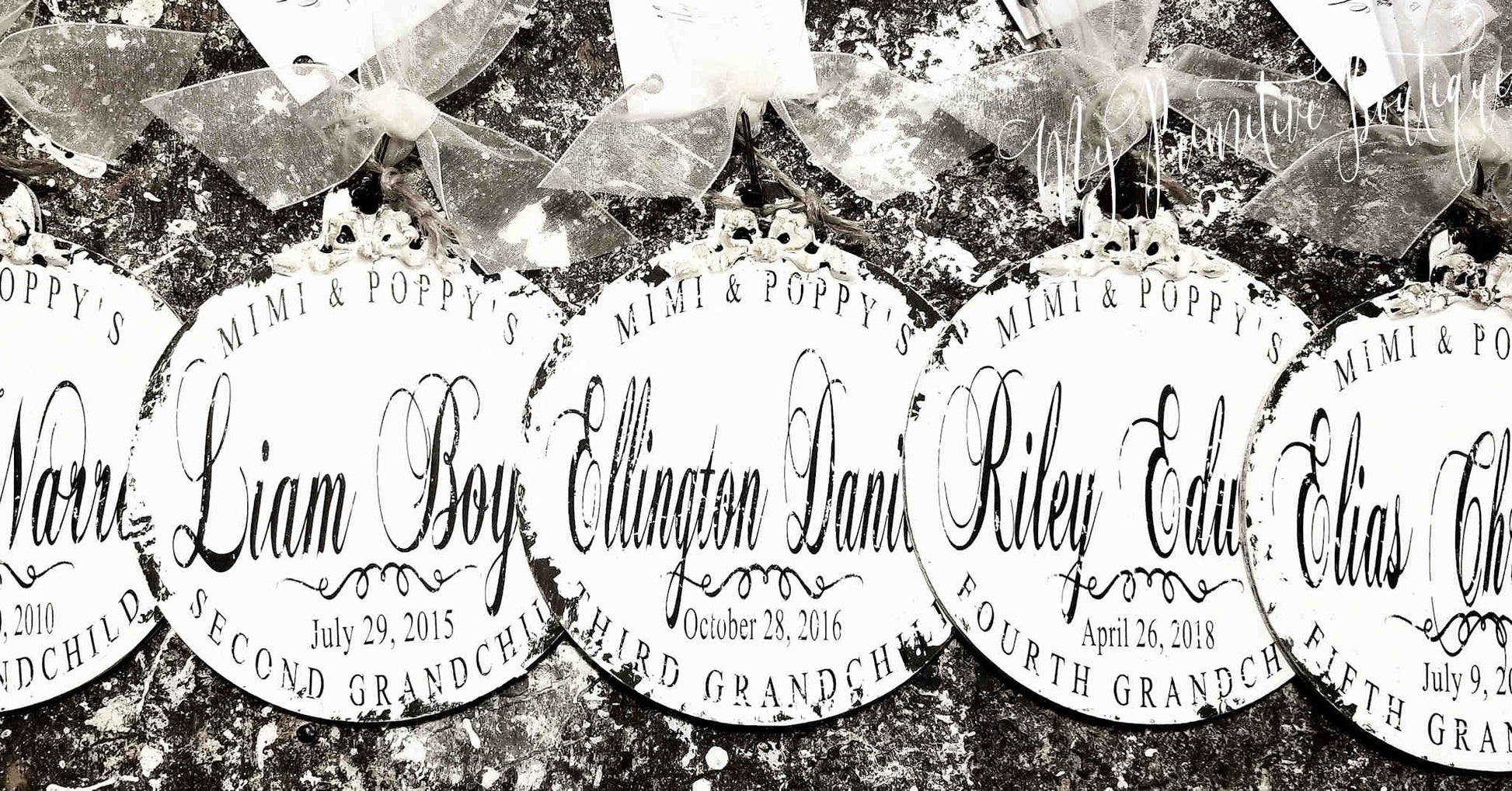 Personalized rustic wooden ball ornament for Grandma and Grandpa's farmhouse shabby chic holiday décor