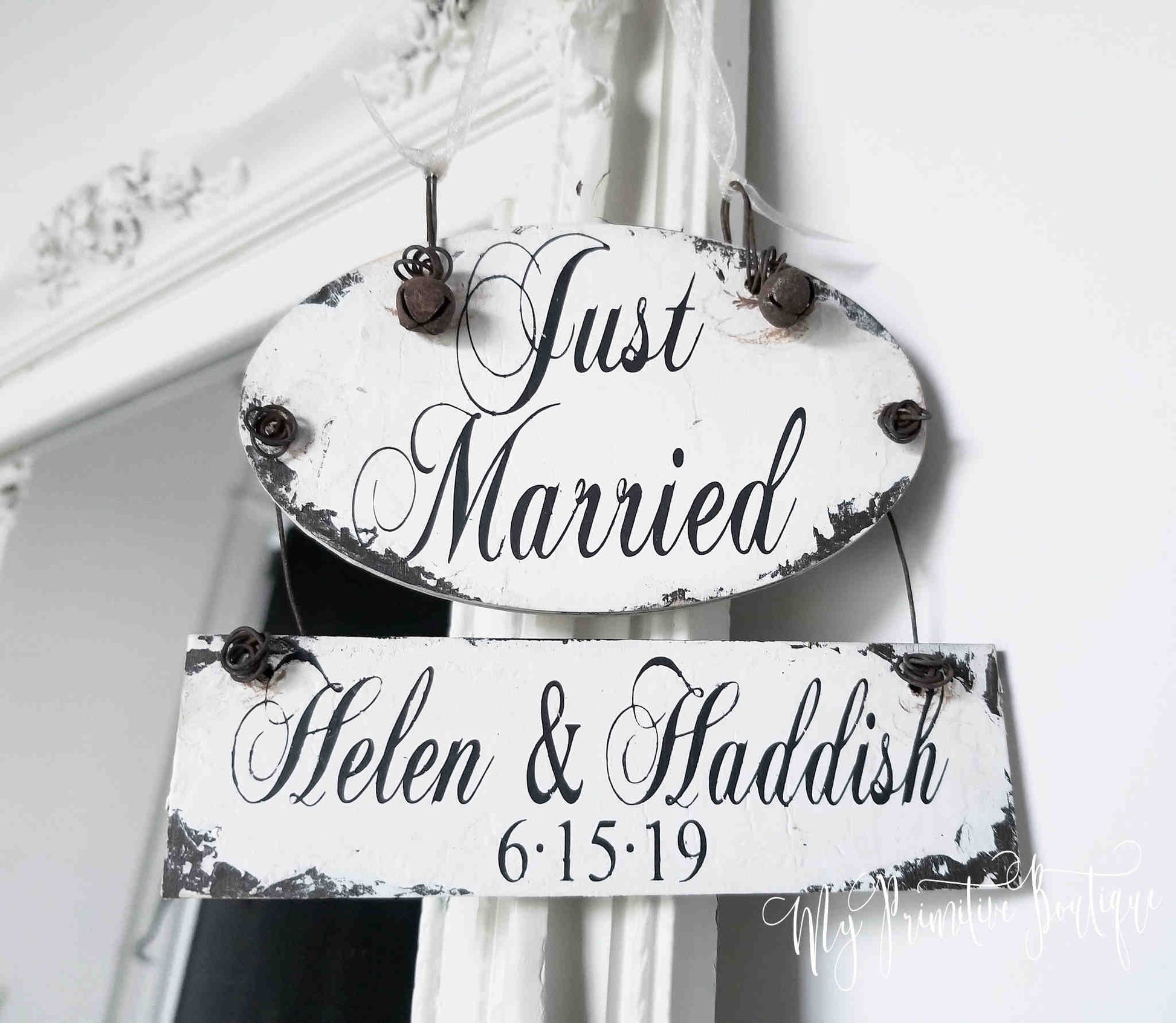 Rustic Just Married ornament personalized with names and date farmhouse style