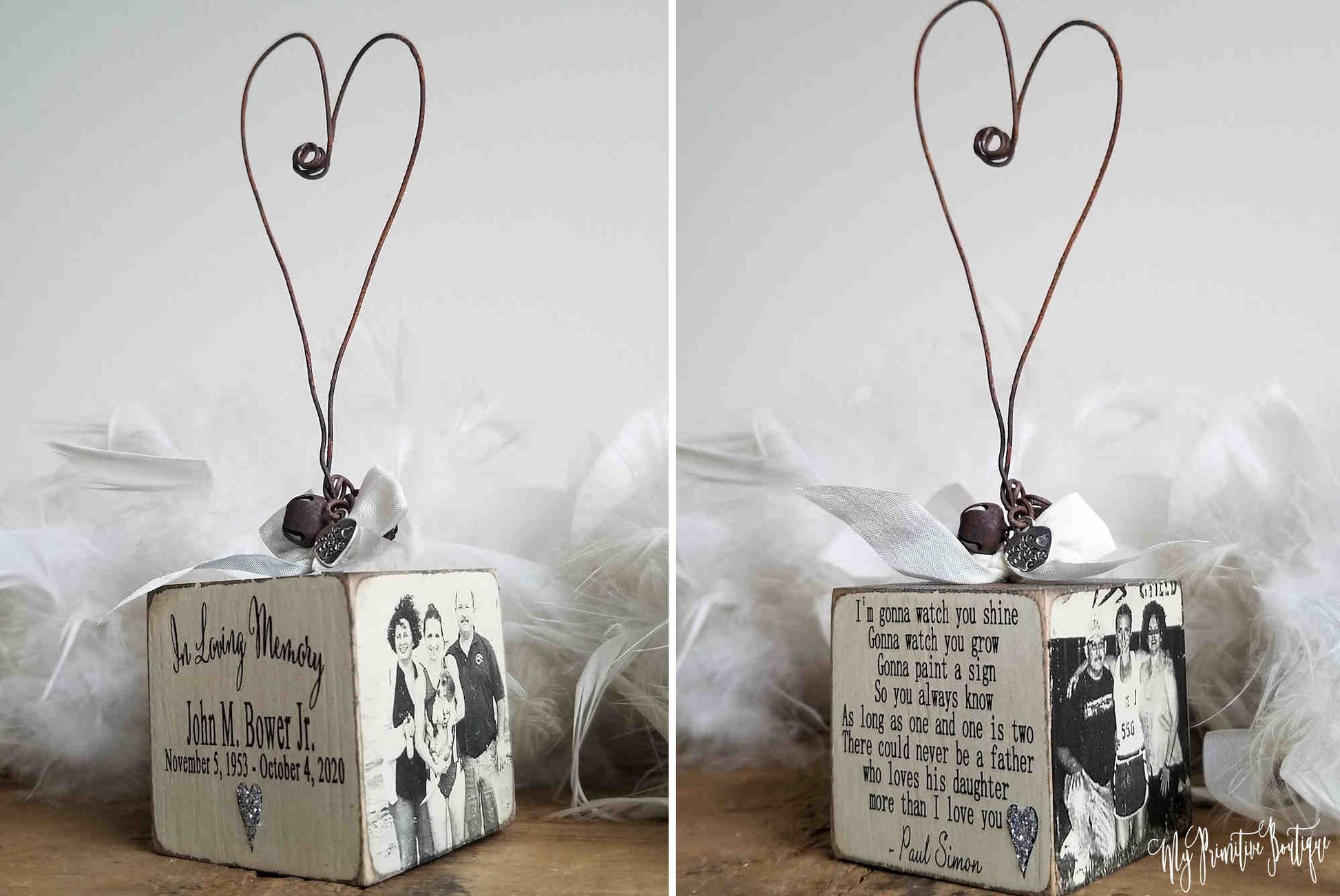 Custom photo memorial ornament rustic farmhouse style Christmas remembrance