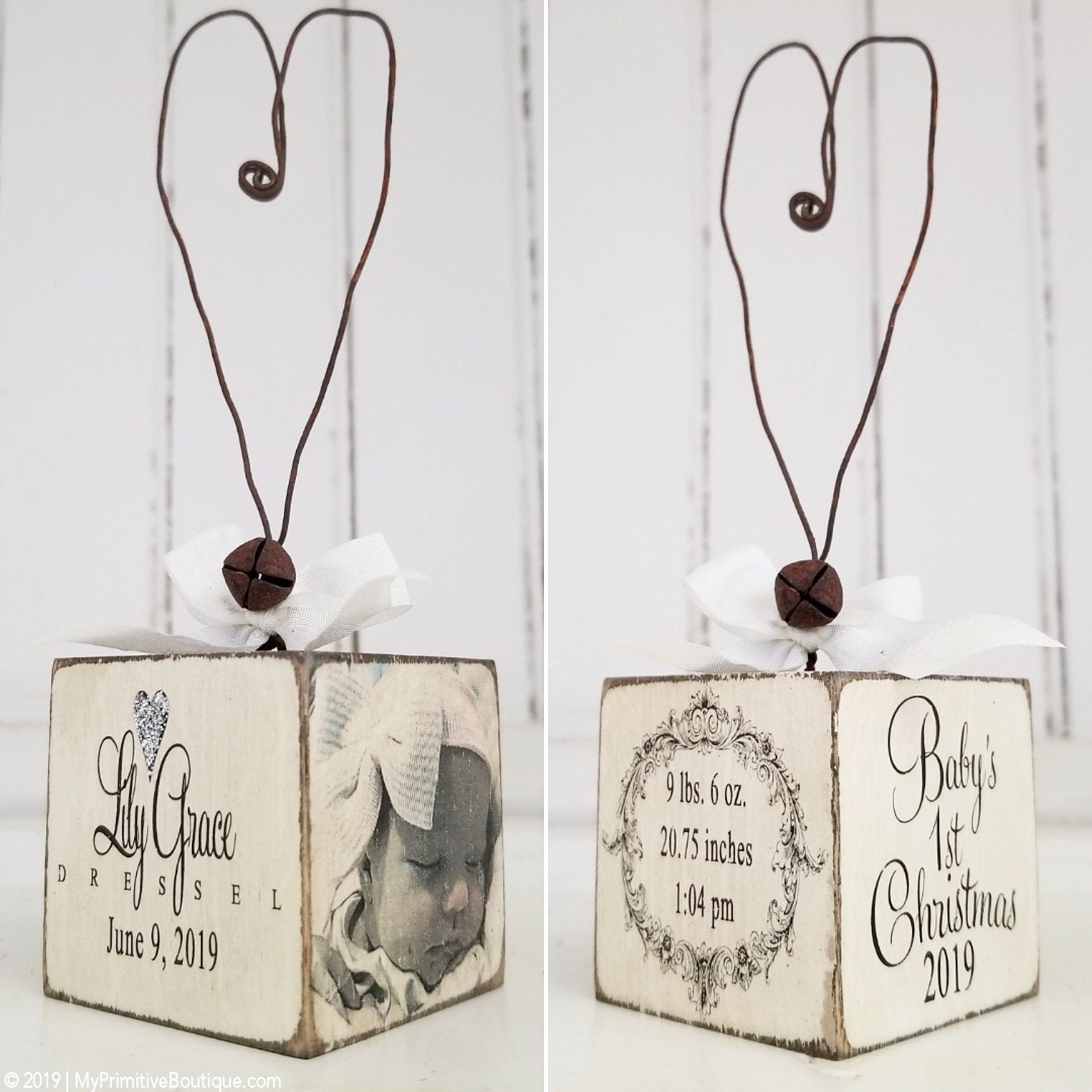 Personalized baby first Christmas photo ornament rustic farmhouse style keepsake