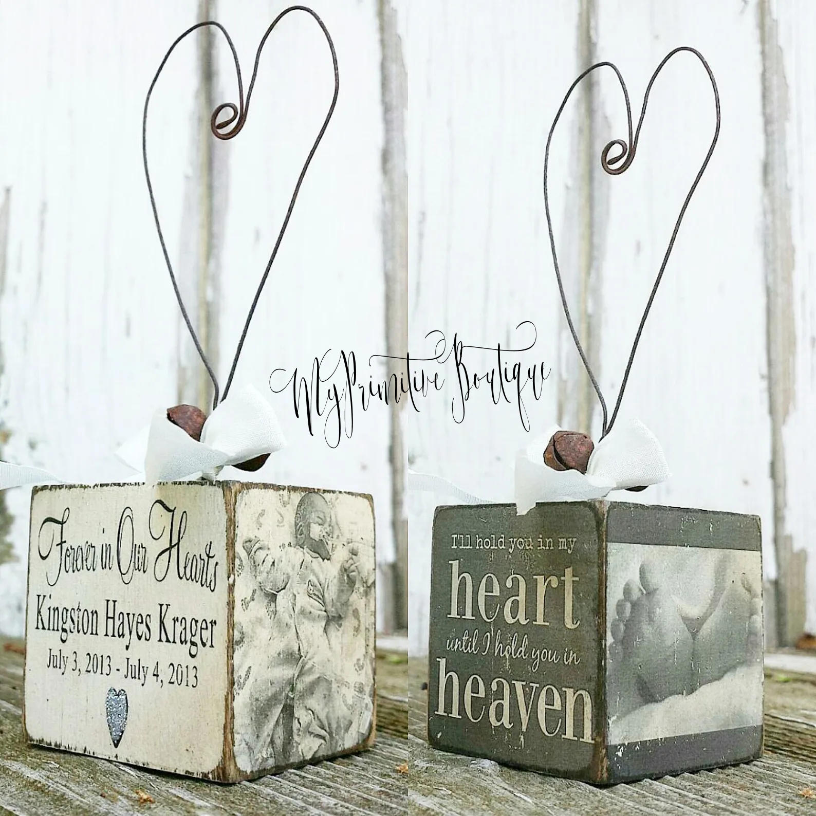 Rustic memorial photo ornament keepsake.