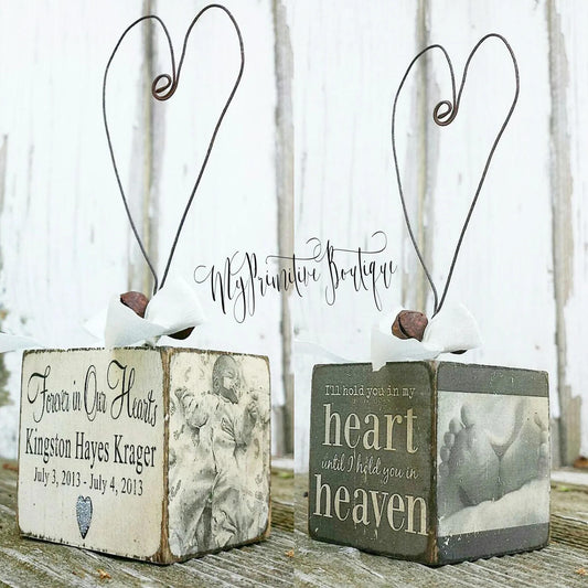 Rustic memorial photo ornament keepsake.