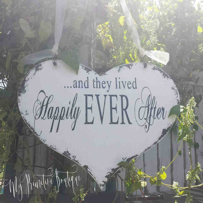 “Happily Ever After” Heart-Shaped Wedding Sign