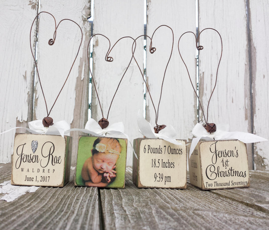 Personalized Baby's 1st Christmas Photo Block Ornament – My Primitive ...