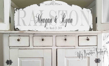 Personalized family name sign shabby chic farmhouse style wall décor.