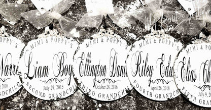 Personalized rustic wooden ball ornament for Grandma and Grandpa's farmhouse shabby chic holiday décor