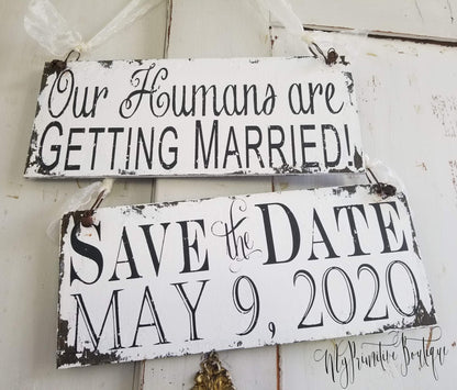 Rustic Our Humans are Getting Married Photo Props.