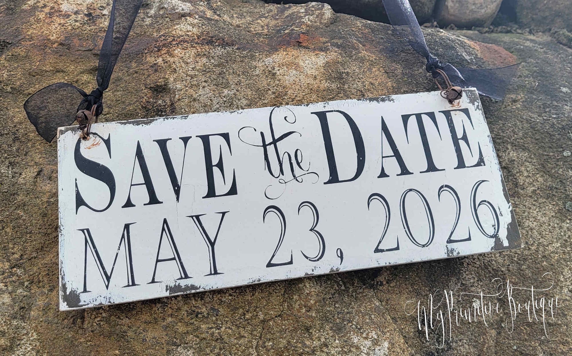 Wooden Save the Date photo prop for dogs.